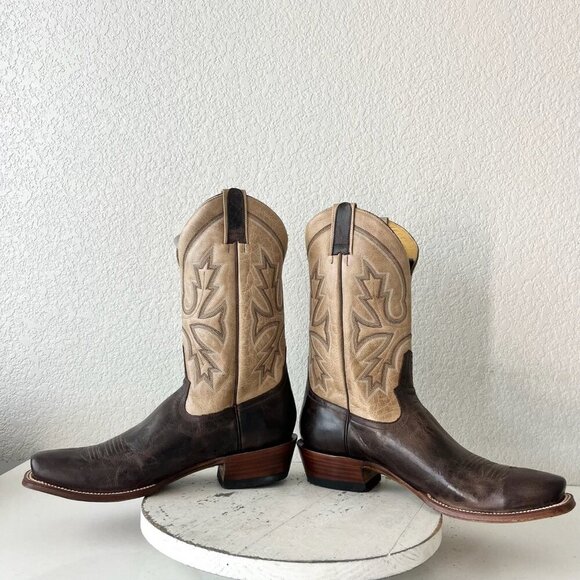 Rod Patrick Mens Cowboy Boots 12.5A Antique Mocha Bison Brown Western Blunt Toe - Picture 8 of 13